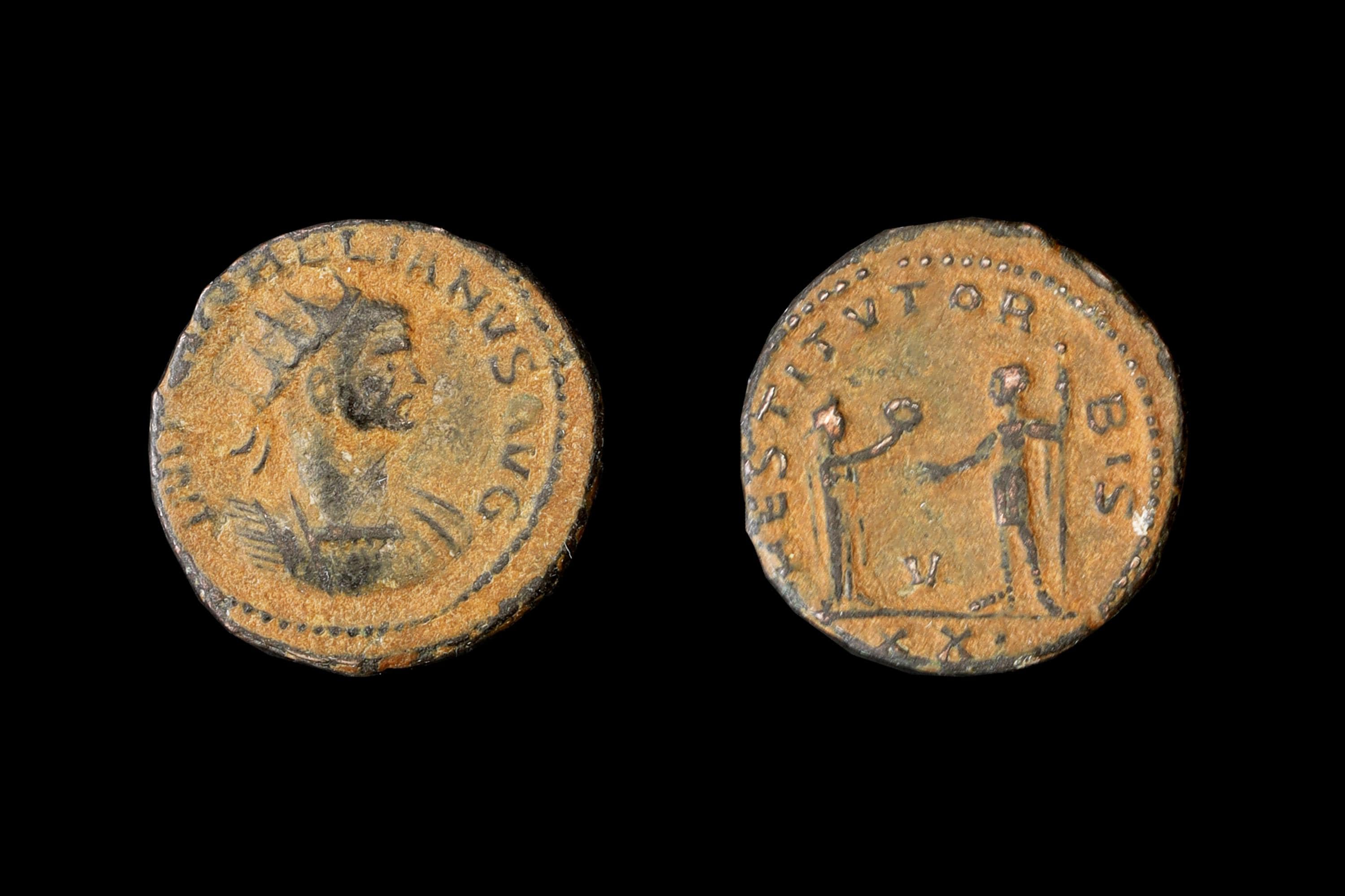 Ancient Roman Empire, Emperor Aurelian, Lucius Domitius Aurelianus 275 AD, Standard Circulation Bronze Coin RESTITVT ORBIS, Antoninianus