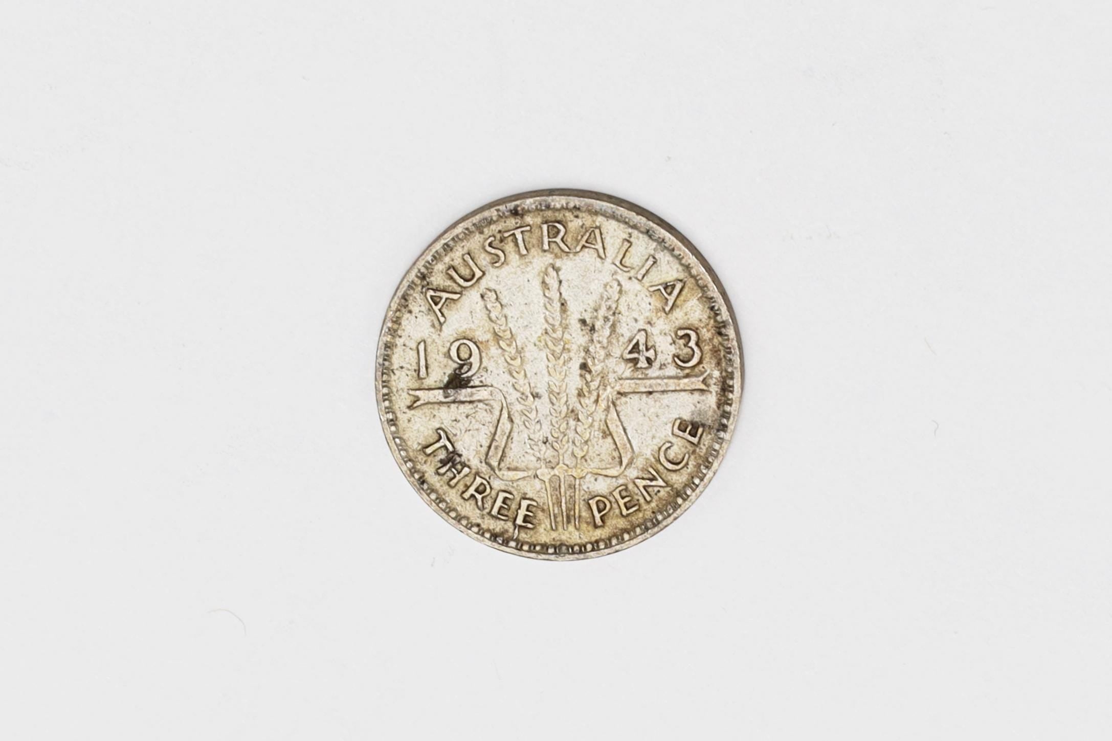 Australia 1943 Silver Coin Of 3 Pence Fractional Of A British Pound, Second World War Numismatics Collectibles, WWII Coins 925 Sterling