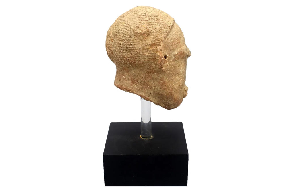Ancient NOK Civilization Terracotta Burial Female Sculpture With Stand, A Head Figure 200 BC To 200 AD, West Africa Antiquities And Art