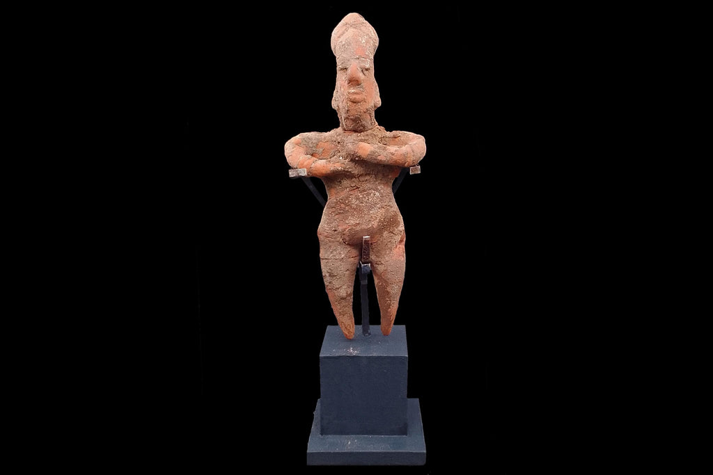 Ancient Pre Columbian Colima Pottery Standing Male Figure, Full Body Idol Dated As Between 100 BCE To 250AD, Western Mexico, Mesoamerica Art