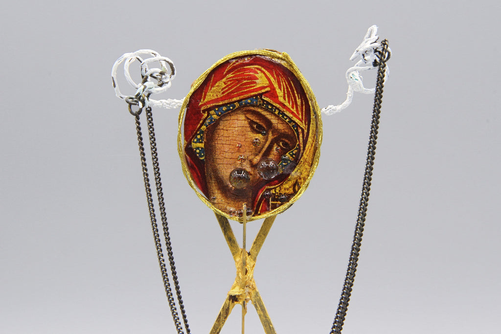 The Prophecy of Simeon, Gospel of Luke, Mixed Media Art Object, Small Sculpture Figurine, Virgin Mary, Tears and Sorrows, Punk Religious Art