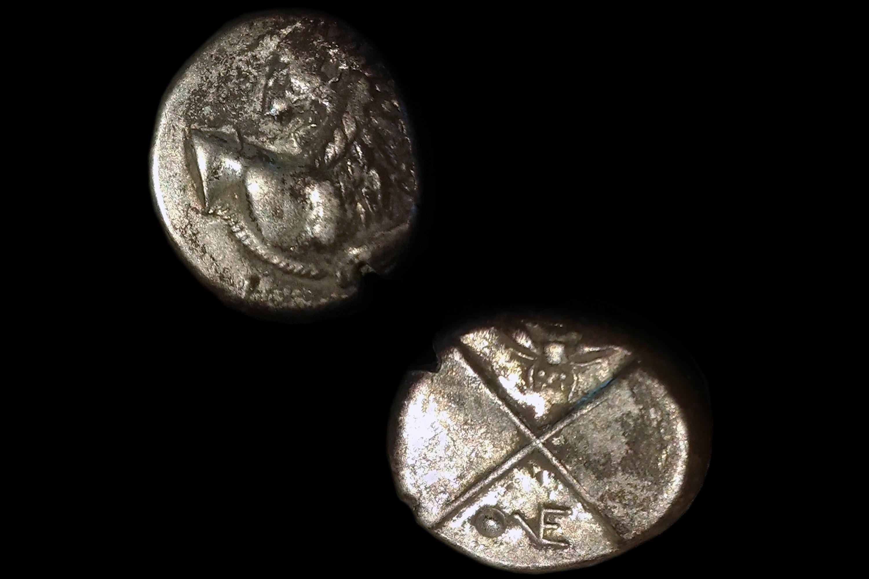 Ancient 4th Century BCE Greek Chersonesos Thrace, Hemidrachm Silver Coin, Lion, Bee, Pellet And Monogram In Incuse, Numismatics Antiquities