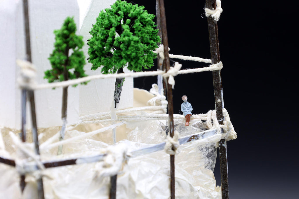 Small Landscape in the Anthropocene, Architecture Model, Ecology Propaganda, Recycled Trash Art, Figurine Sculpture, Mixed Media Assemblage