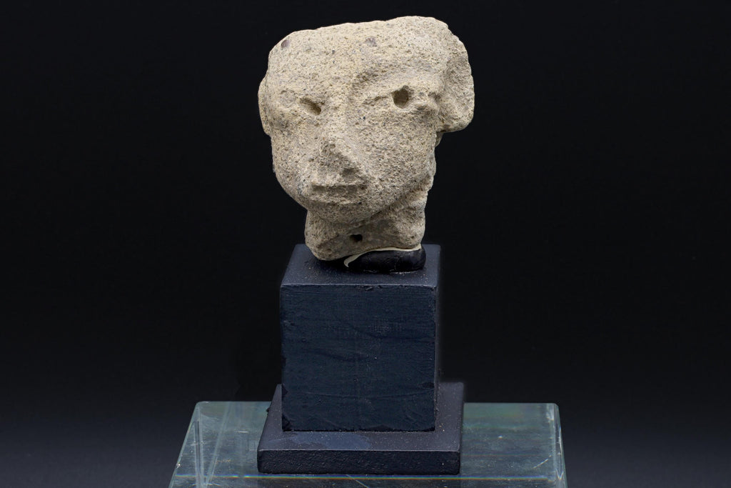 Ancient Huastec Head Figure, Circa 300AD Panuco River Area Style, Veracruz PreColumbian Ceramic Idol Figure On Stand, Prehispanic Mexico