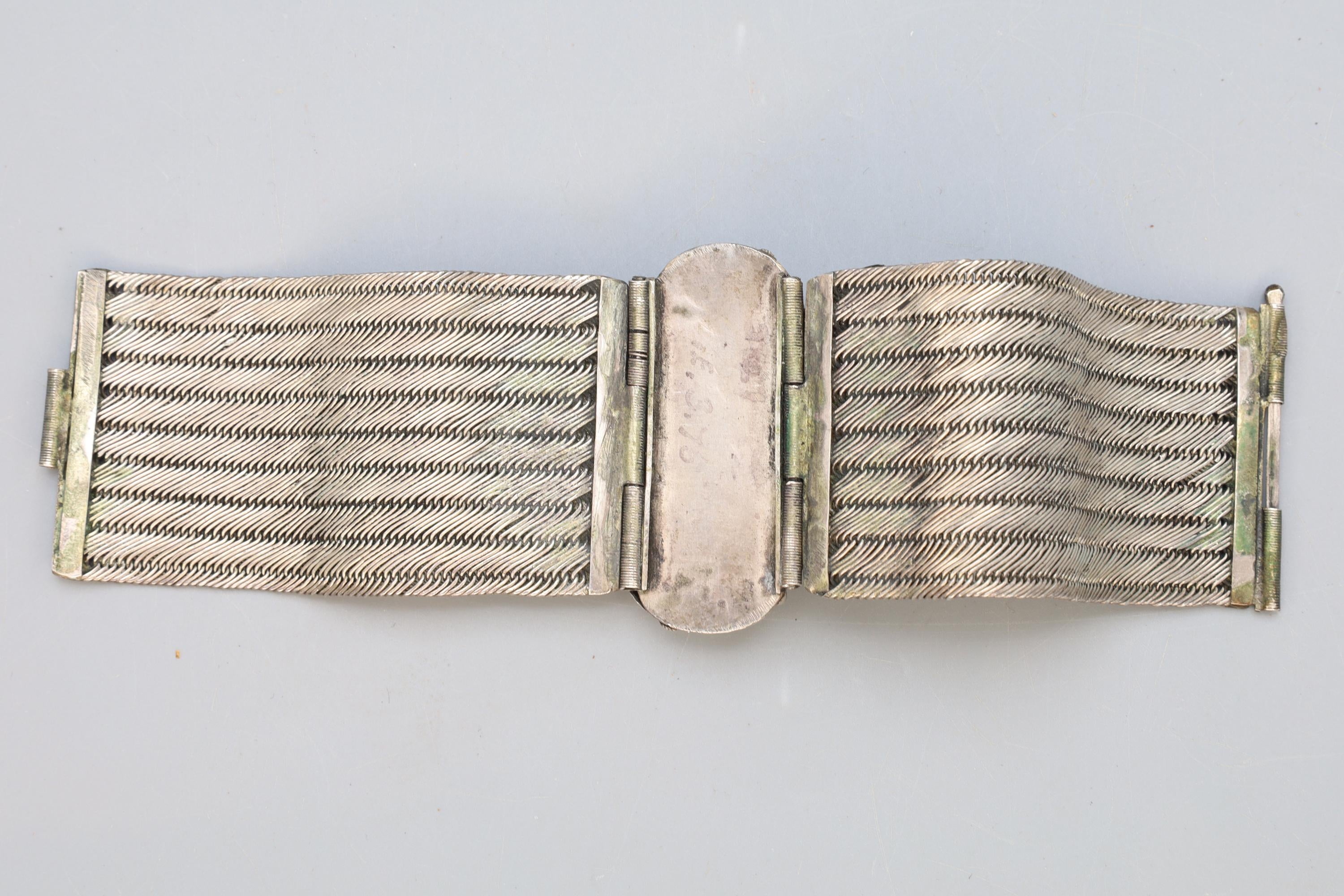 Vintage 1980s Southwestern Americana Jewelry, Wide Sterling Mesh And Gemstones Bracelet