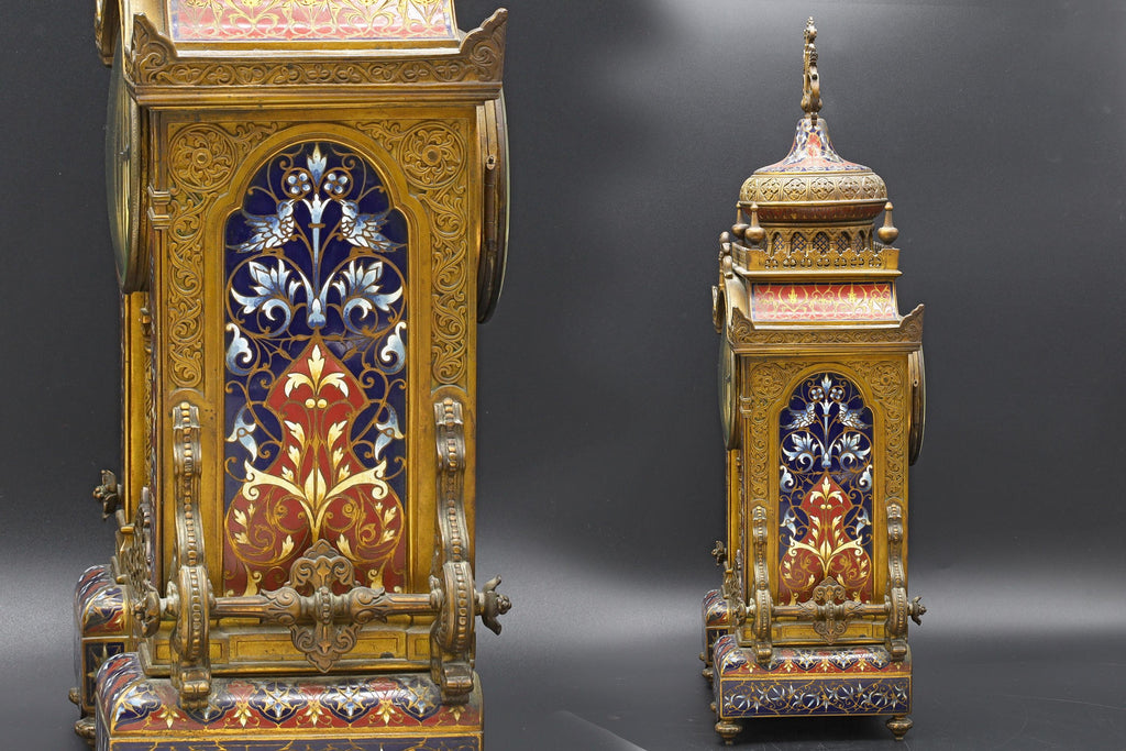 Late 19th Century, Clock And Candelabra Set Morish Style Retailed By Tiffany's In France, Art Nouveau Set