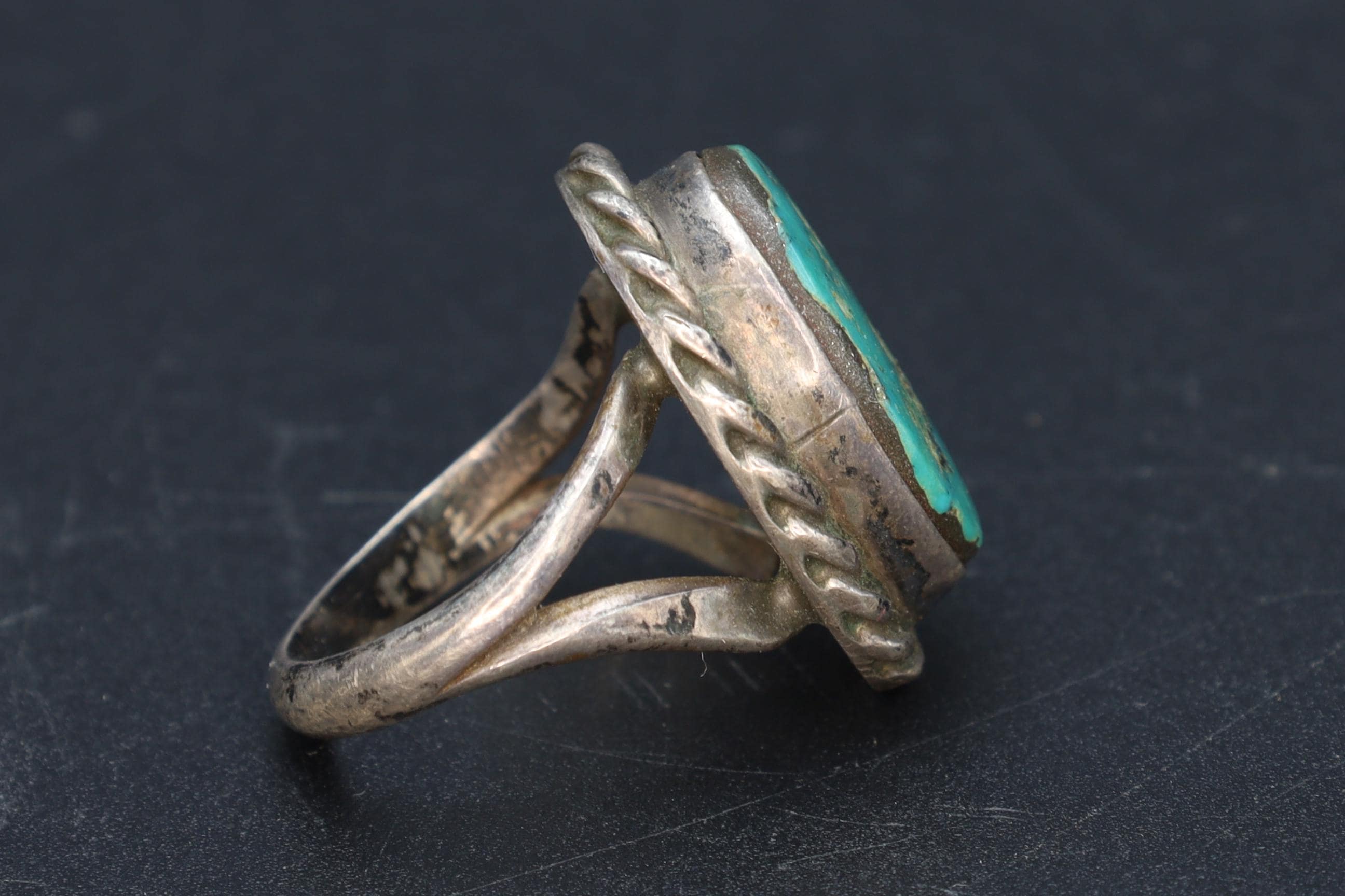 Turquoise Stone Ring Size 7 USA Charts, 925 Sterling Silver, NatAm Southwestern Americana Fashion Accessories, Navajo Style Jewelry